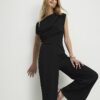 Black Sleeveless Asymmetric Drape Jumpsuit