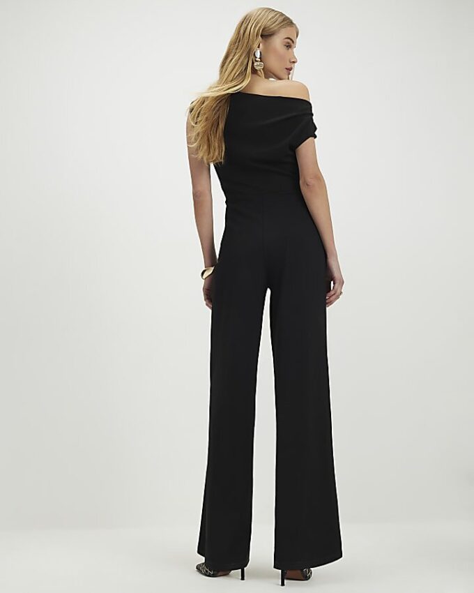 Black Sleeveless Asymmetric Drape Jumpsuit