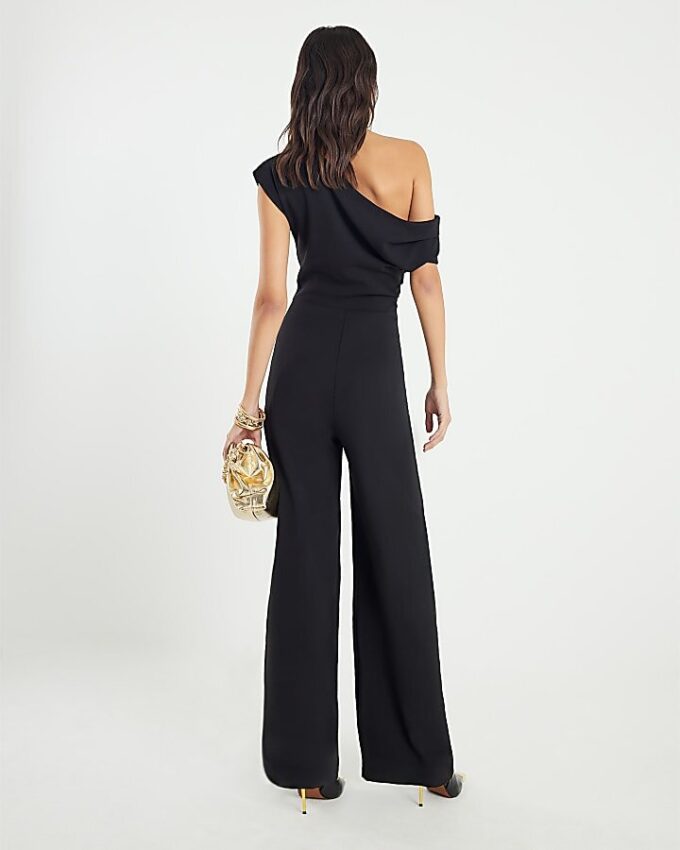 Black Sleeveless Asymmetric Drape Jumpsuit