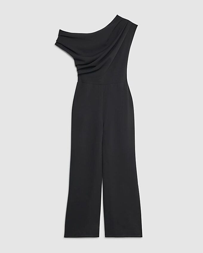 Black Sleeveless Asymmetric Drape Jumpsuit