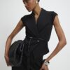 Black Sleeveless Belted Waistcoat