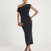 Black Sleeveless Drape Midi Dress