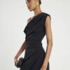 Black Sleeveless Drape Midi Dress