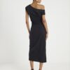 Black Sleeveless Drape Midi Dress