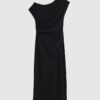 Black Sleeveless Drape Midi Dress