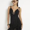 Black Sleeveless Shirred Mini Beach Dress