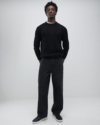 Black Slim Fit Cable Knit Jumper
