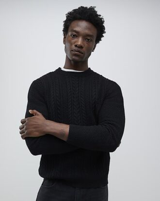 Black Slim Fit Cable Knit Jumper