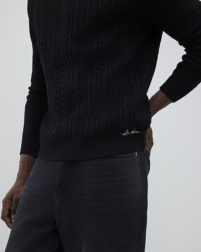 Black Slim Fit Cable Knit Jumper