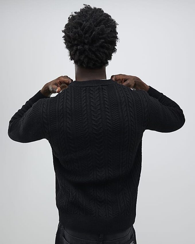Black Slim Fit Cable Knit Jumper