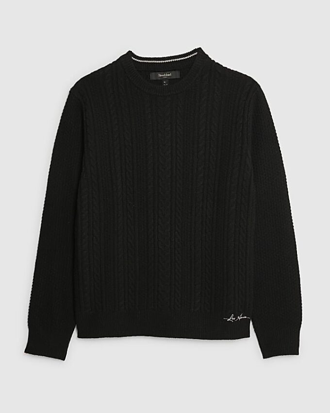 Black Slim Fit Cable Knit Jumper