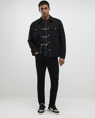 Black Slim Fit Collared Overshirt
