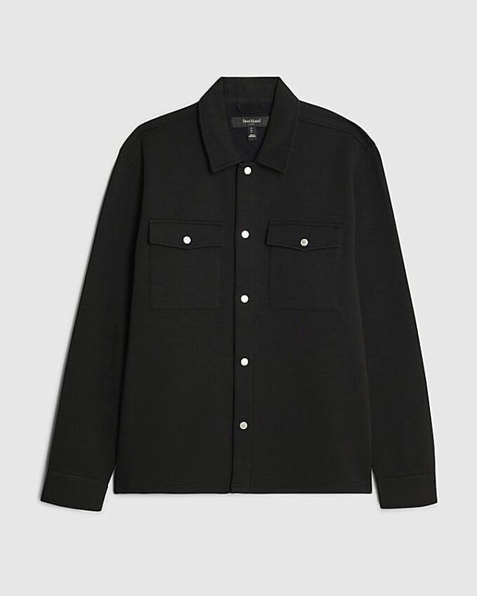 Black Slim Fit Collared Overshirt