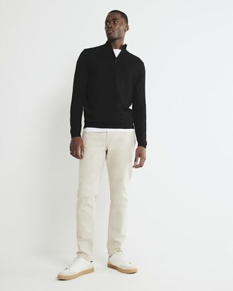 Black Slim Fit Half Zip Jumper