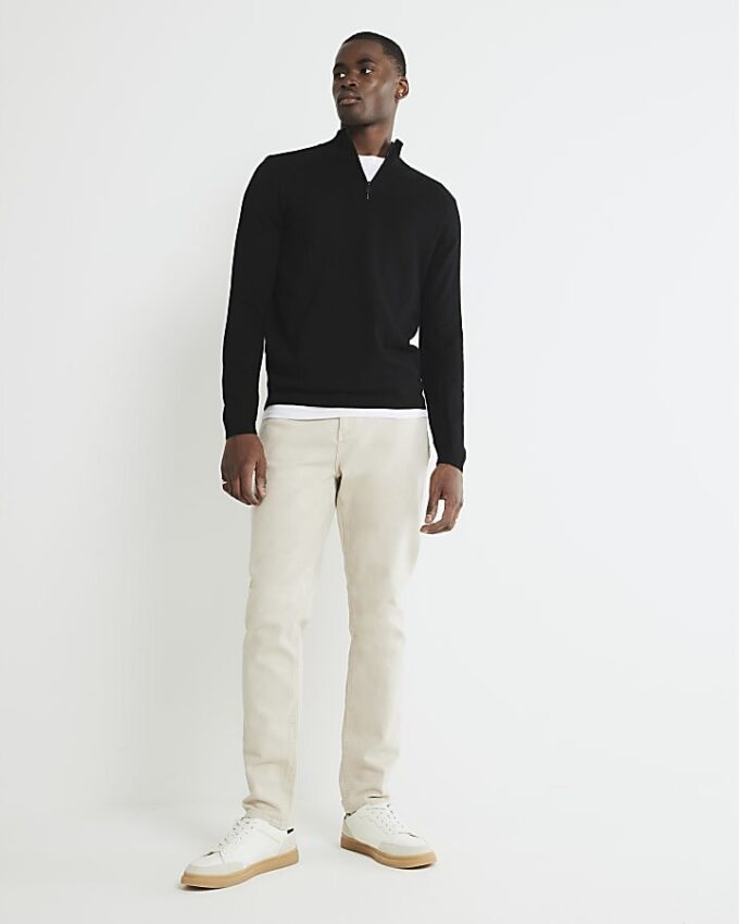 Black Slim Fit Half Zip Jumper