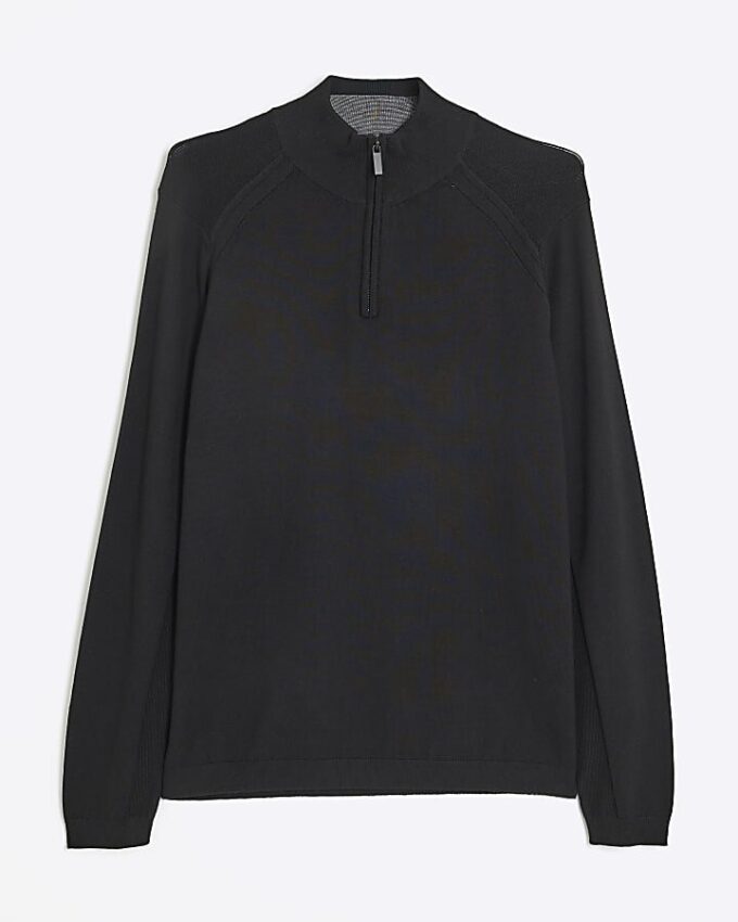 Black Slim Fit Half Zip Jumper