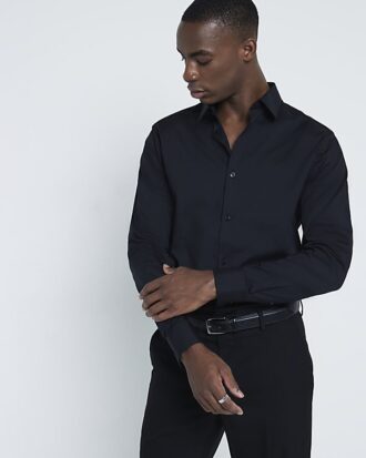 Black slim fit long sleeve shirt