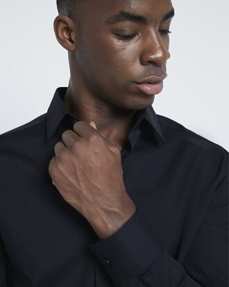Black slim fit long sleeve shirt