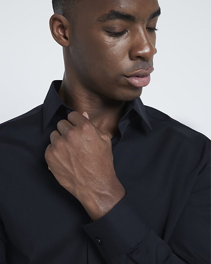 Black slim fit long sleeve shirt