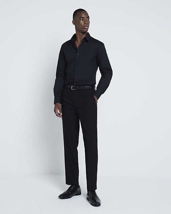 Black slim fit long sleeve shirt