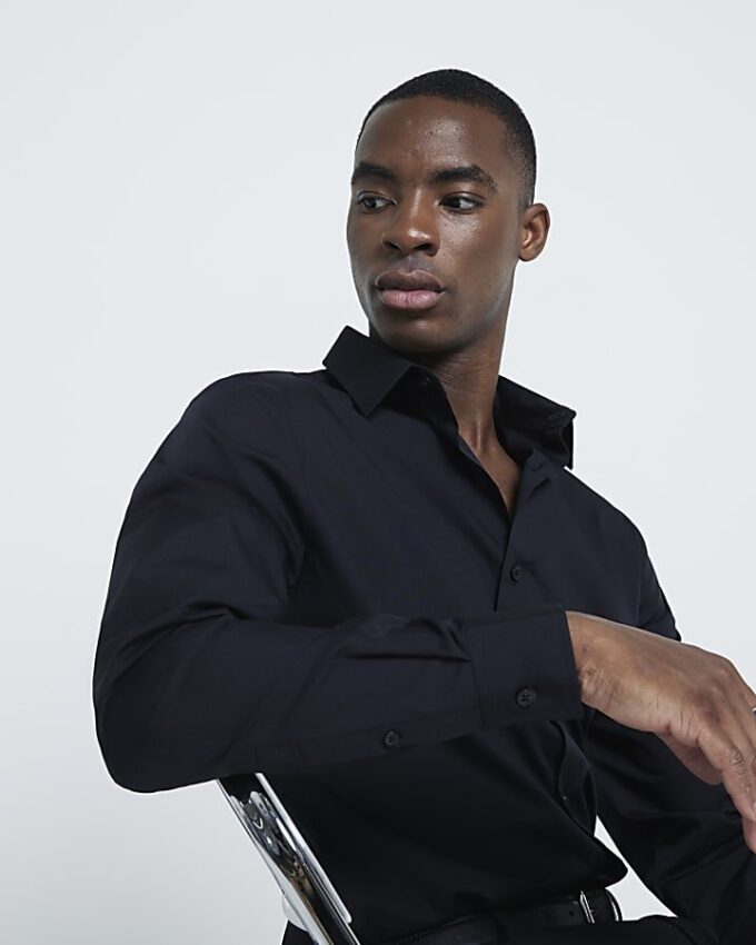 Black slim fit long sleeve shirt