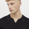 Black Slim Fit Open Collar Shirt