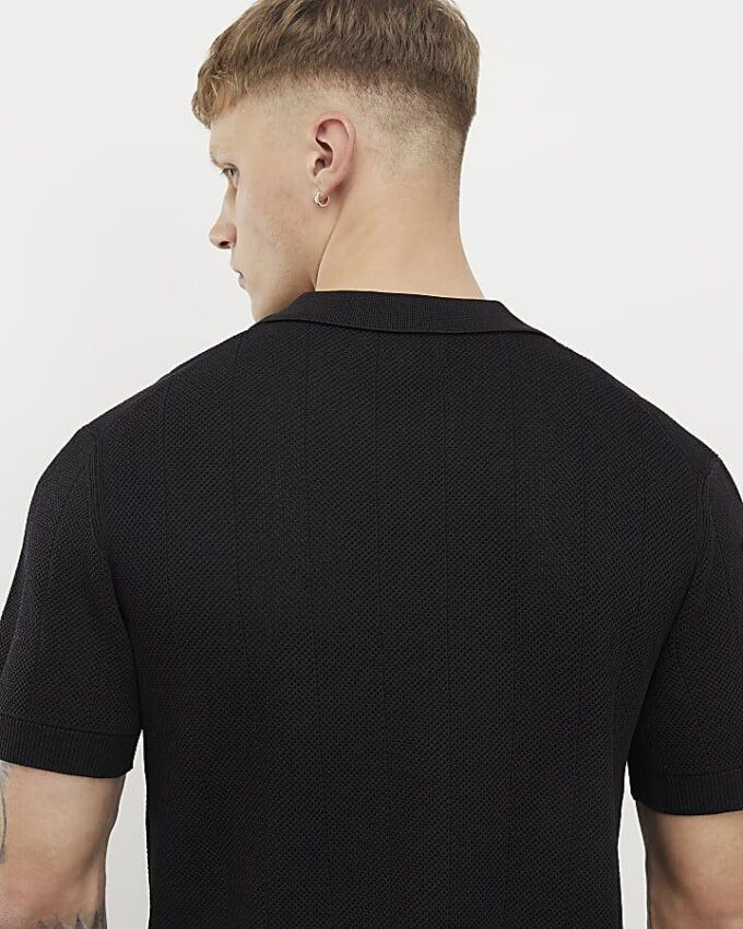 Black Slim Fit Open Collar Shirt