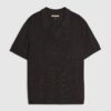 Black Slim Fit Open Collar Shirt