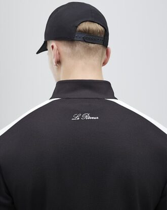 Black Slim Fit Stripe Funnel Neck Jacket