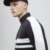 Black Slim Fit Stripe Funnel Neck Jacket
