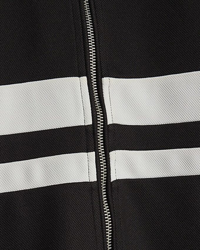Black Slim Fit Stripe Funnel Neck Jacket