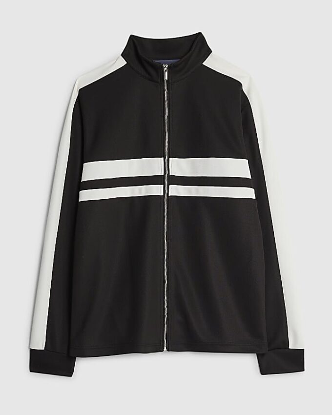 Black Slim Fit Stripe Funnel Neck Jacket
