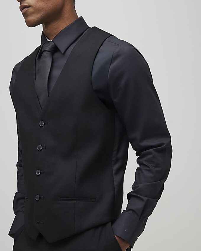 Black slim fit waistcoat