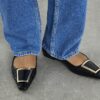 Black Square Buckle Ballet Pumps