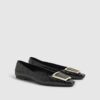 Black Square Buckle Ballet Pumps