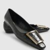 Black Square Buckle Ballet Pumps