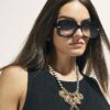 Black Square Metal Trim Detail Sunglasses