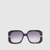 Black Square Metal Trim Detail Sunglasses