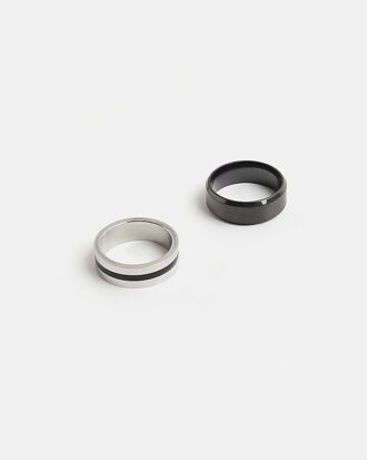 Black Steel Rings Pack Of 2