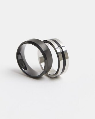 Black Steel Rings Pack Of 2