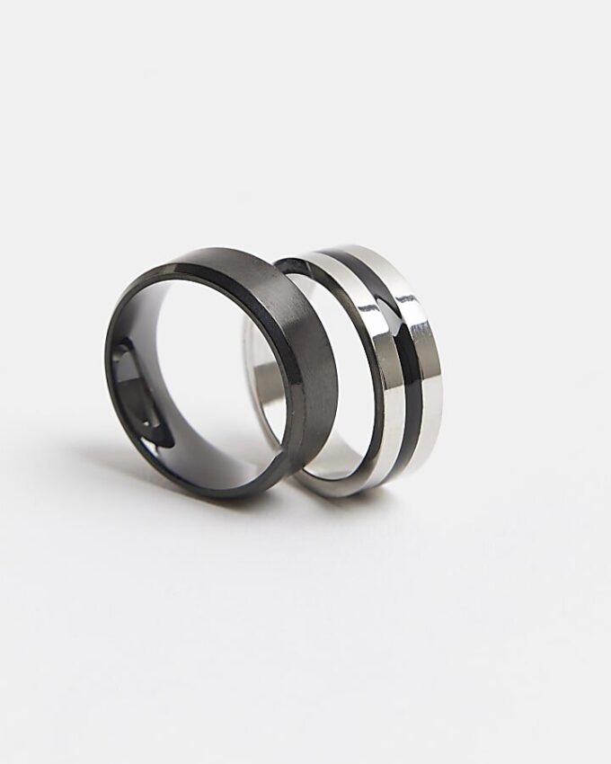 Black Steel Rings Pack Of 2