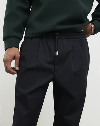 Black Straight Fit Elasticated Trousers