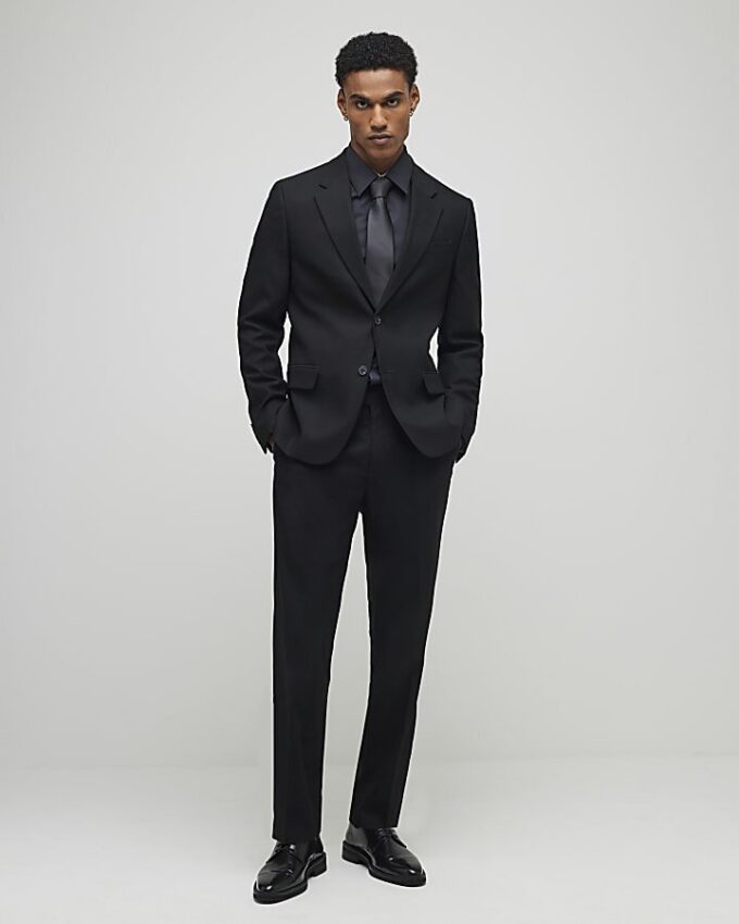 Black Stretch Slim Fit Suit Trousers