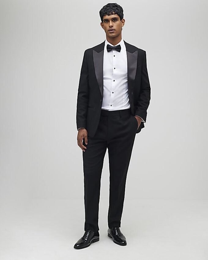 Black Stretch Slim Fit Tuxedo Suit Trousers