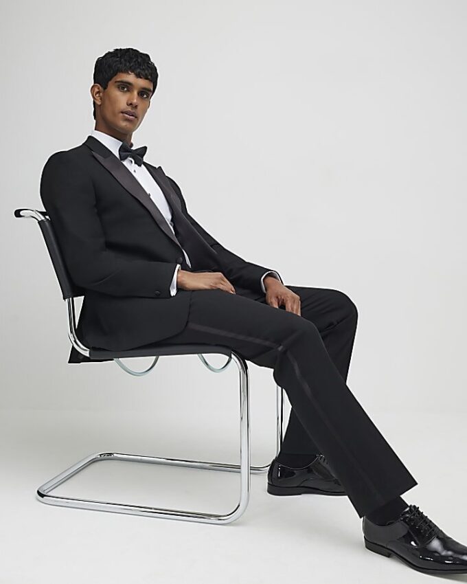 Black Stretch Slim Fit Tuxedo Suit Trousers