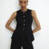 Black Stretchy Scallop Waistcoat