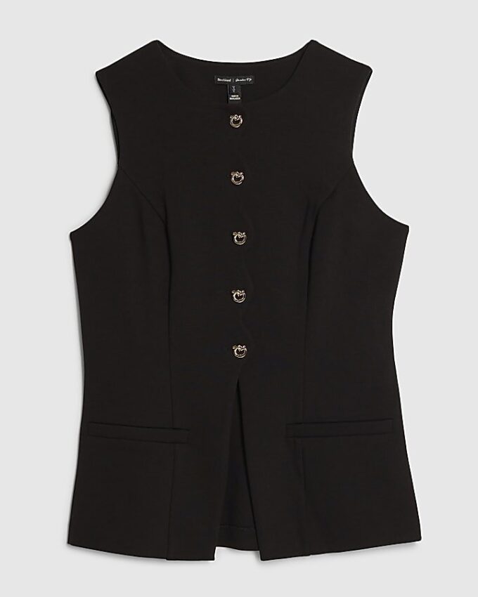Black Stretchy Scallop Waistcoat