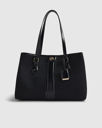 Black Stripe Monogram Shopper Bag