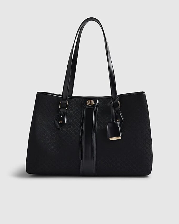 Black Stripe Monogram Shopper Bag