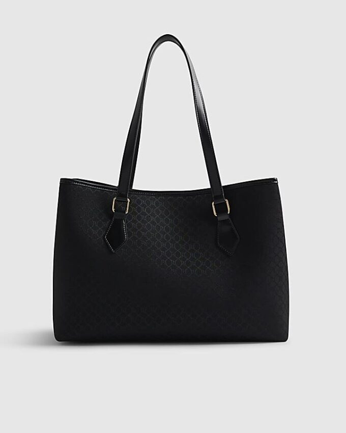 Black Stripe Monogram Shopper Bag
